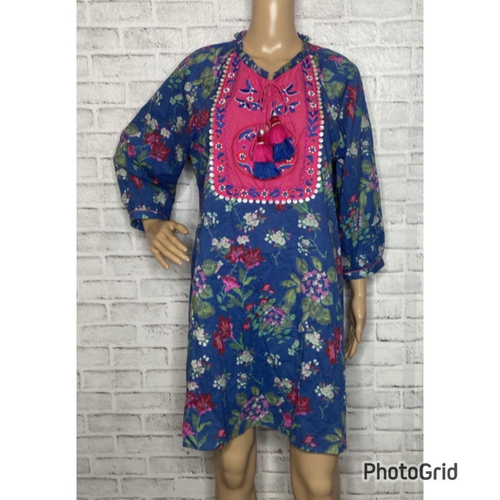 Bella Tu cotton floral beaded mini dress lightweight loose